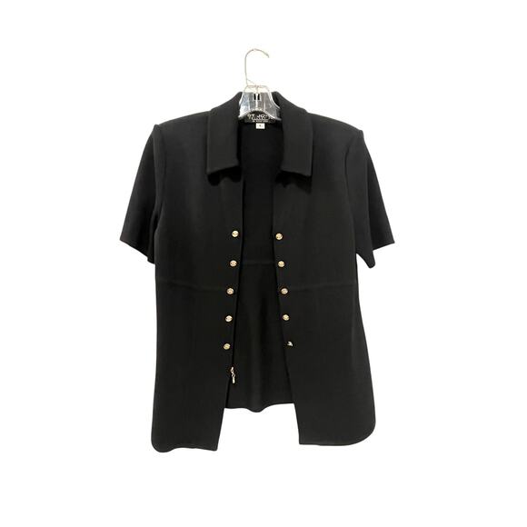St John Collection Jacket Womens 8 Black Knit Short Sleeve Zip Gold Buttons - Picture 2 of 8